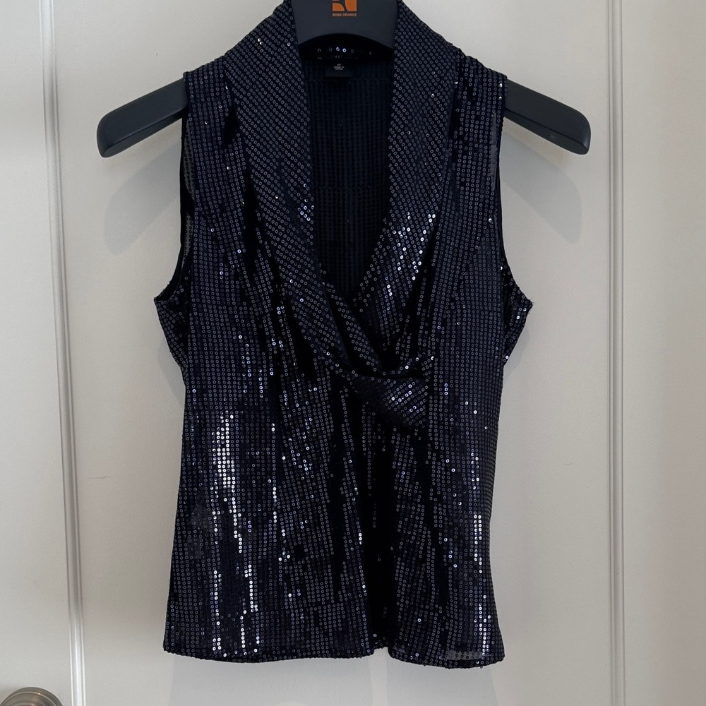 Elegant Navy Sequin, Sleeveless Women's Top - Sz 4p